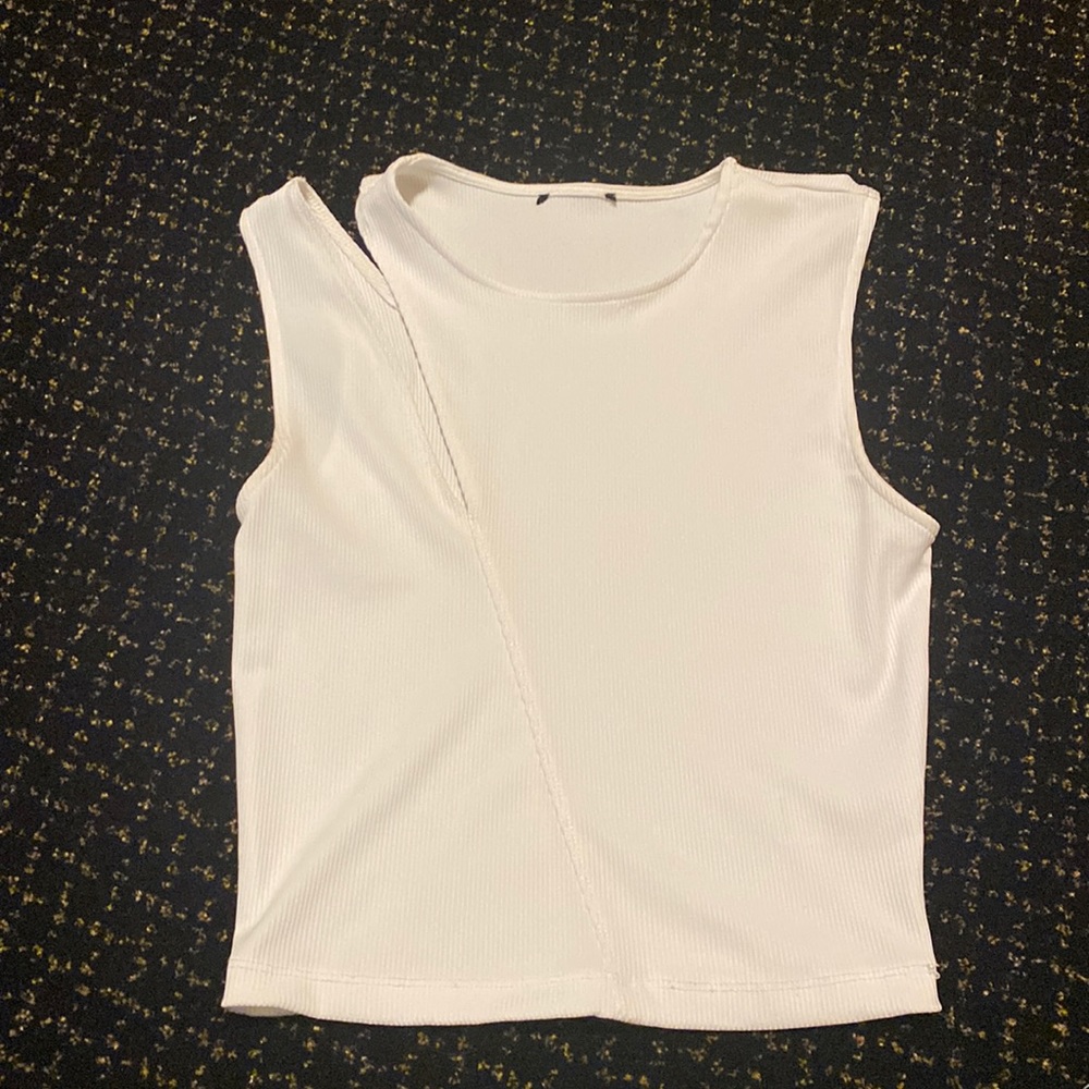 slit neck white tank top